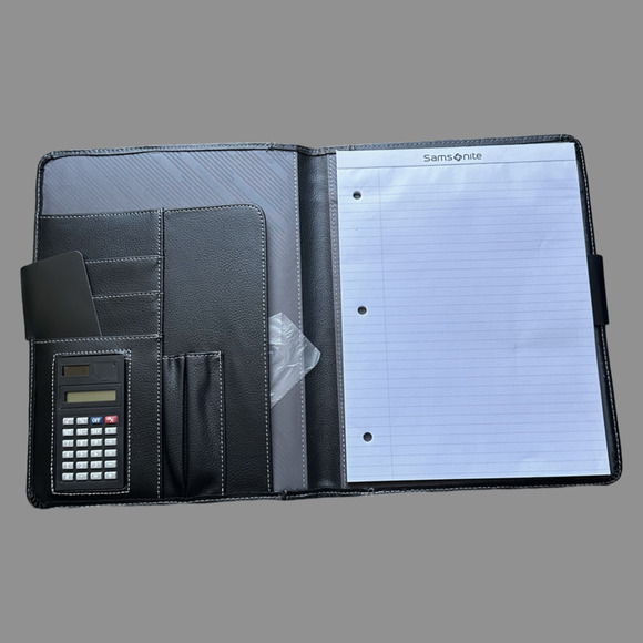 Samsonite Business Black Leather Portfolio w/ Pad & Calculator NWT ✨ - Picture 3 of 6